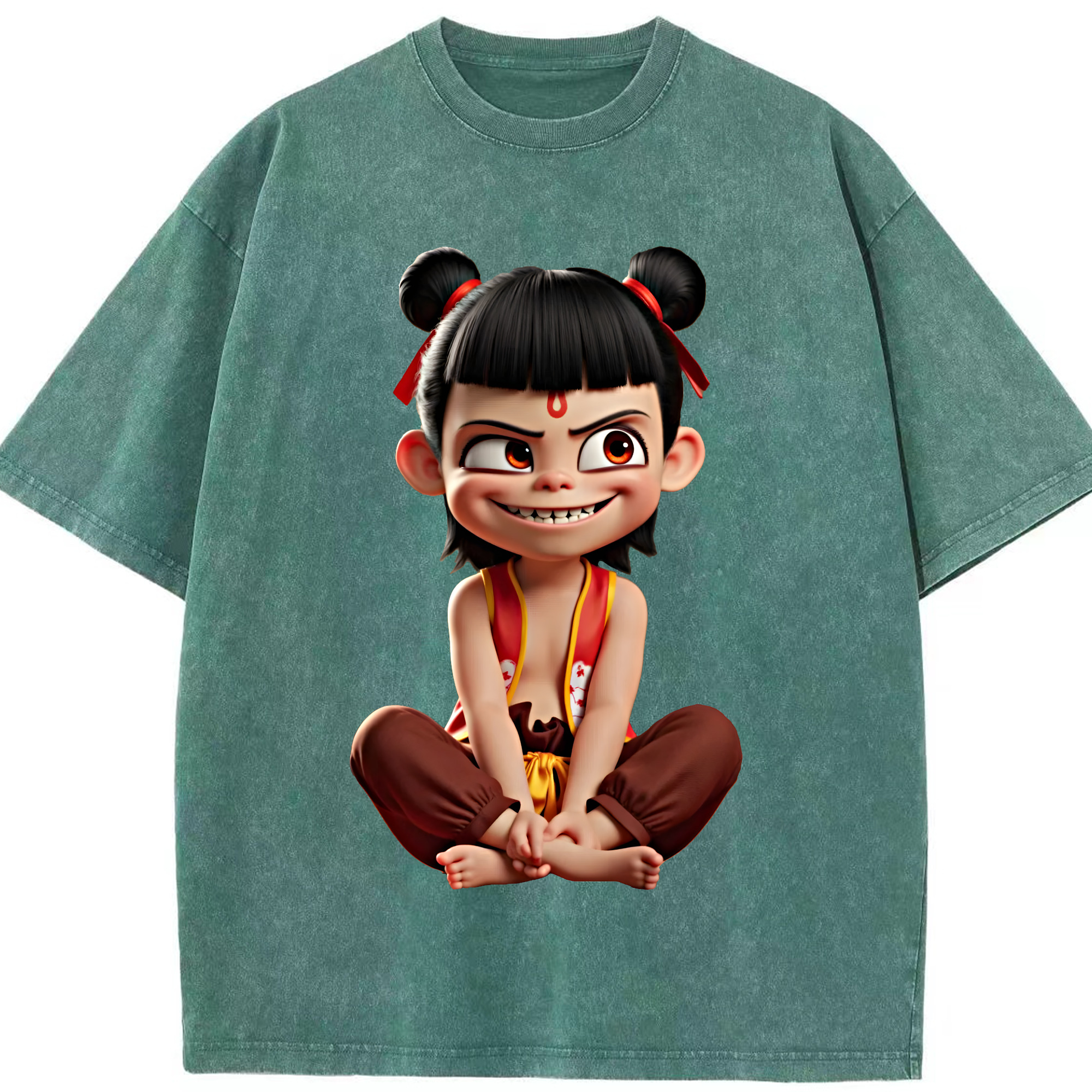 （画像用） Ne Zha 2 ナタ 魔童の大暴れ 綿100% ヴィンテージ風 半袖Tシャツ（フロントプリント）